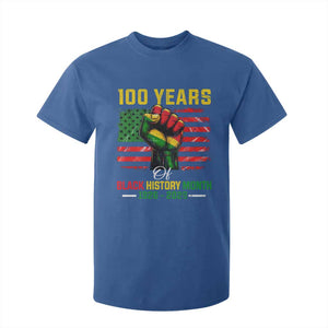 100 Years Of Black History Month T Shirt For Kid Hand Fist African American Milestone American Flag TS11 Royal Blue Print Your Wear