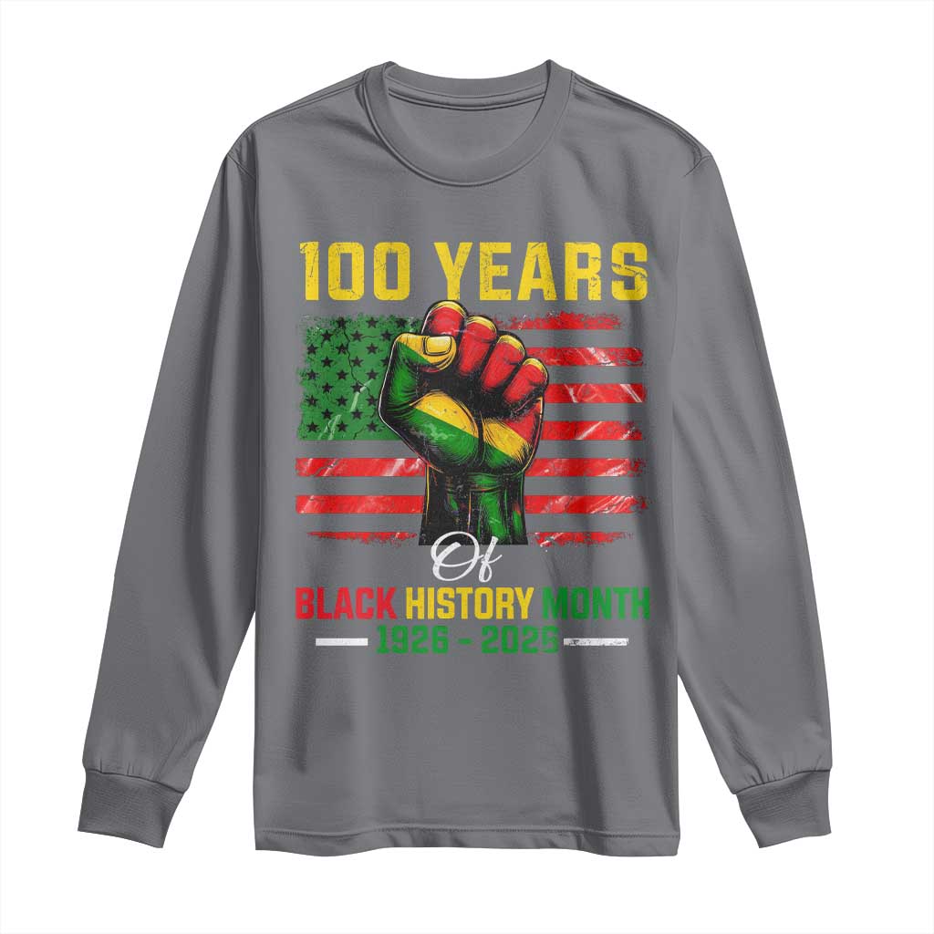 100 Years Of Black History Month Long Sleeve Shirt Hand Fist African American Milestone American Flag TS11 Charcoal Print Your Wear