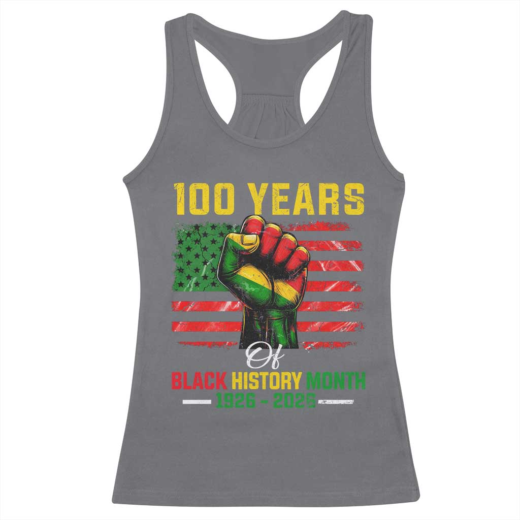 100 Years Of Black History Month Racerback Tank Top Hand Fist African American Milestone American Flag TS11 Charcoal Print Your Wear