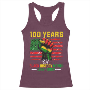 100 Years Of Black History Month Racerback Tank Top Hand Fist African American Milestone American Flag TS11 Maroon Print Your Wear