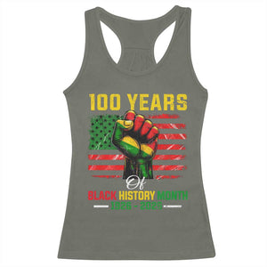 100 Years Of Black History Month Racerback Tank Top Hand Fist African American Milestone American Flag TS11 Military Green Print Your Wear