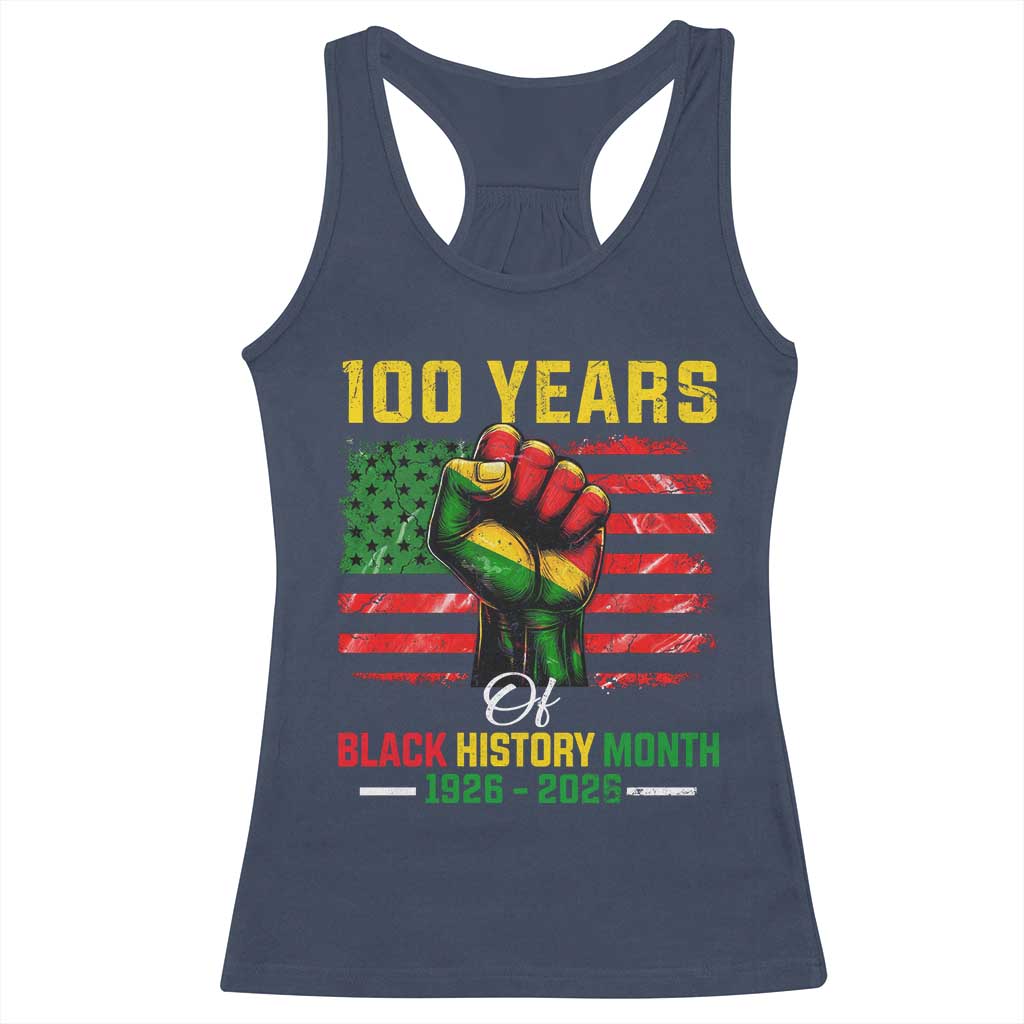 100 Years Of Black History Month Racerback Tank Top Hand Fist African American Milestone American Flag TS11 Navy Print Your Wear