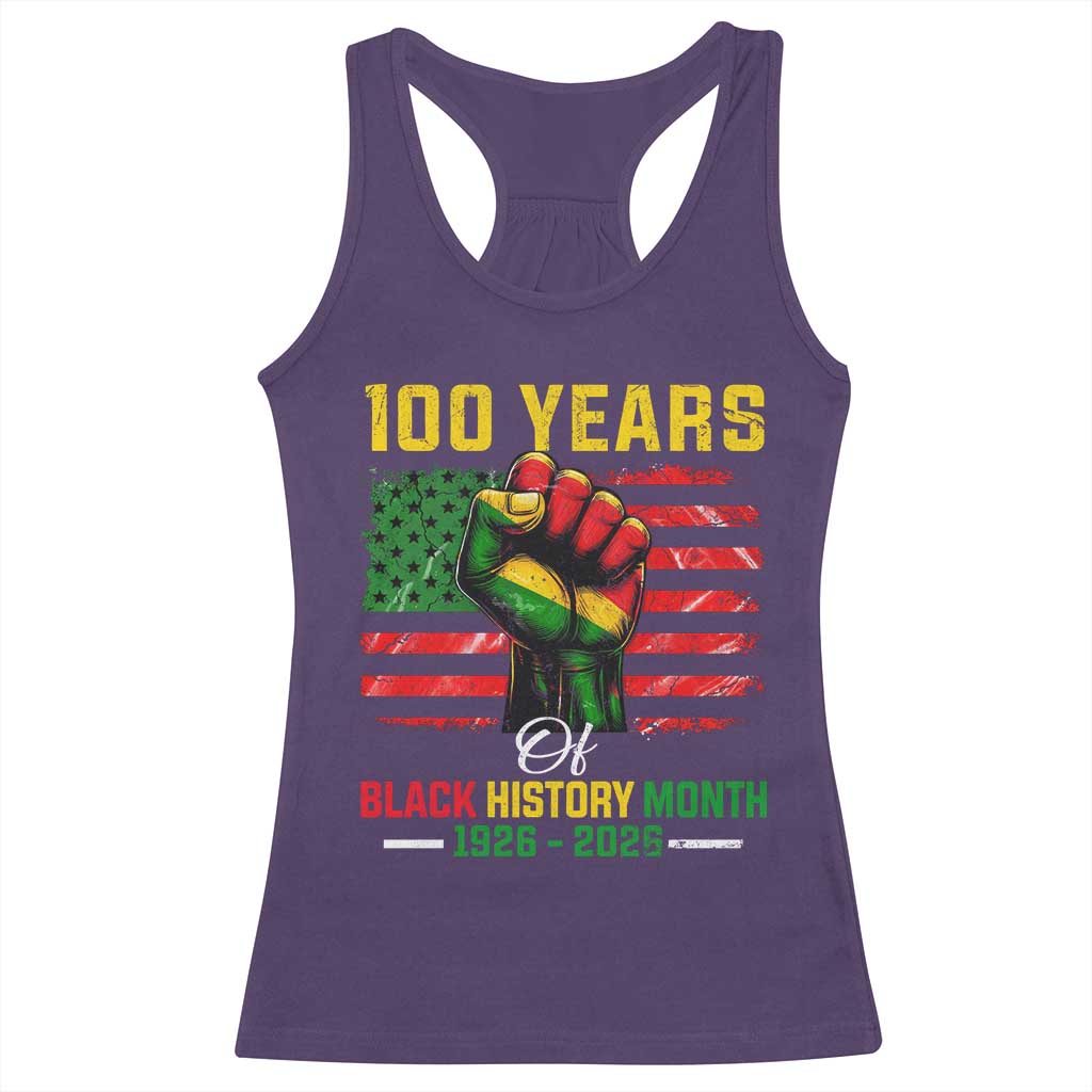 100 Years Of Black History Month Racerback Tank Top Hand Fist African American Milestone American Flag TS11 Purple Print Your Wear