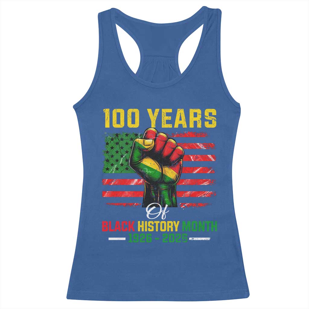 100 Years Of Black History Month Racerback Tank Top Hand Fist African American Milestone American Flag TS11 Royal Blue Print Your Wear