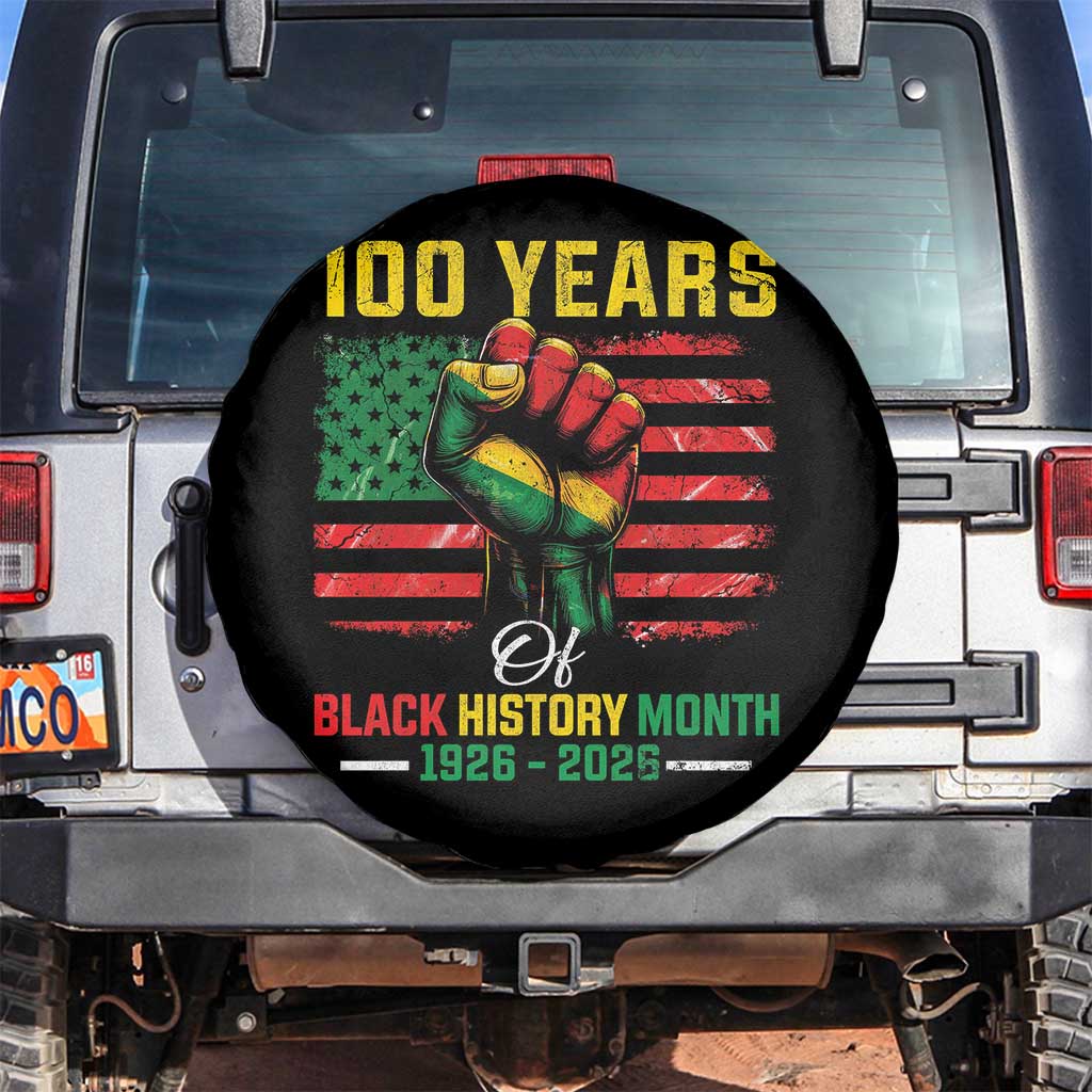 100 Years Of Black History Month Spare Tire Cover Hand Fist African American Milestone American Flag TS11 No hole Black Print Your Wear
