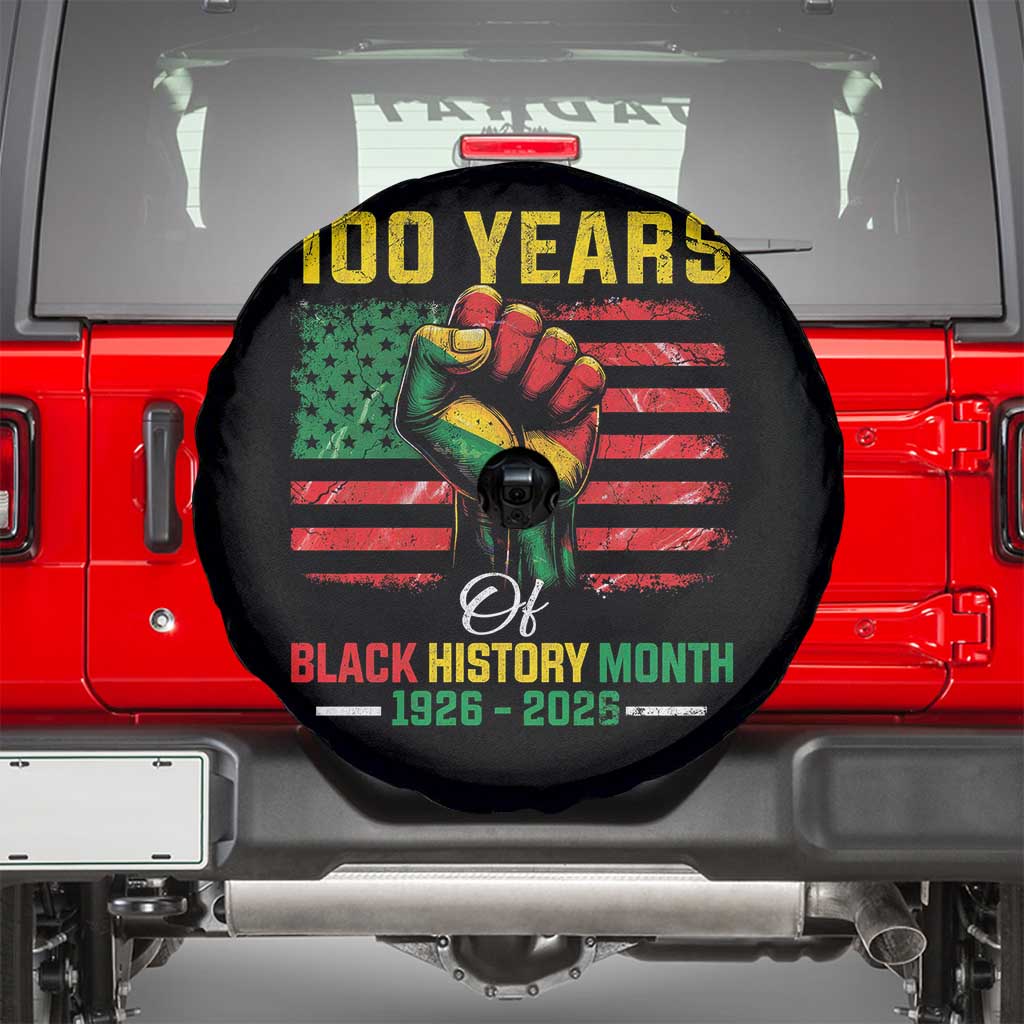 100 Years Of Black History Month Spare Tire Cover Hand Fist African American Milestone American Flag TS11 Black Print Your Wear