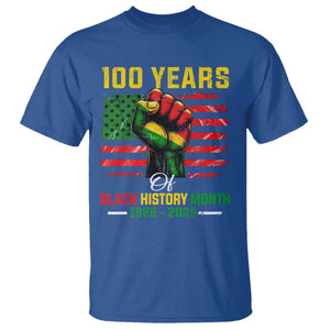 100 Years Of Black History Month T Shirt Hand Fist African American Milestone American Flag TS11 Royal Blue Print Your Wear