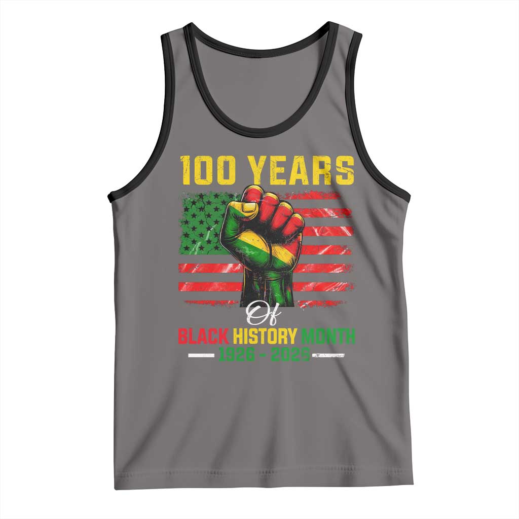 100 Years Of Black History Month Tank Top Hand Fist African American Milestone American Flag TS11 Deep Heather Black Print Your Wear