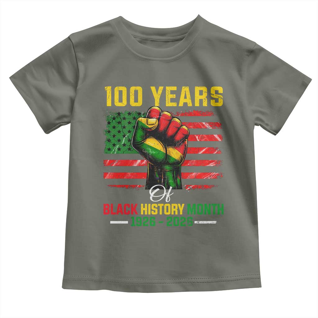 100 Years Of Black History Month Toddler T Shirt Hand Fist African American Milestone American Flag TS11 Military Green Print Your Wear