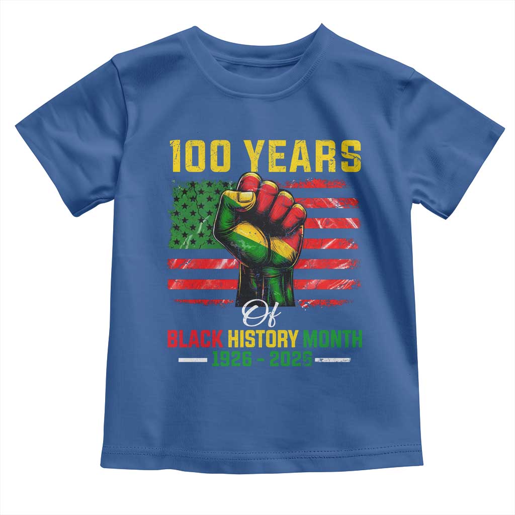 100 Years Of Black History Month Toddler T Shirt Hand Fist African American Milestone American Flag TS11 Royal Blue Print Your Wear
