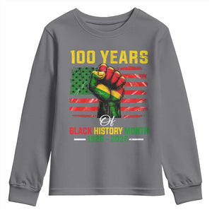 100 Years Of Black History Month Youth Sweatshirt Hand Fist African American Milestone American Flag TS11 Charcoal Print Your Wear
