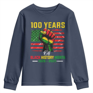100 Years Of Black History Month Youth Sweatshirt Hand Fist African American Milestone American Flag TS11 Navy Print Your Wear
