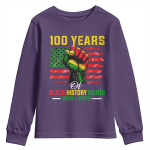 100 Years Of Black History Month Youth Sweatshirt Hand Fist African American Milestone American Flag TS11 Purple Print Your Wear