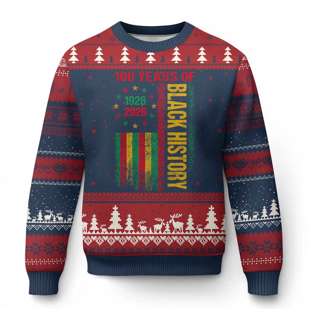 100 Years Of Black History Ugly Christmas Sweater Centennial Milestone Vintage African American Flag TS11 Navy Red Print Your Wear