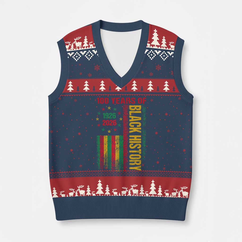 100 Years Of Black History V-Neck Knit Sweater Vest Centennial Milestone Vintage African American Flag TS11 Navy Red Print Your Wear
