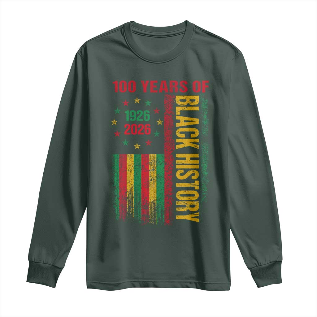 100 Years Of Black History Long Sleeve Shirt Centennial Milestone Vintage African American Flag TS11 Dark Forest Green Print Your Wear