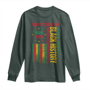 100 Years Of Black History Long Sleeve Shirt Centennial Milestone Vintage African American Flag TS11 Dark Forest Green Print Your Wear