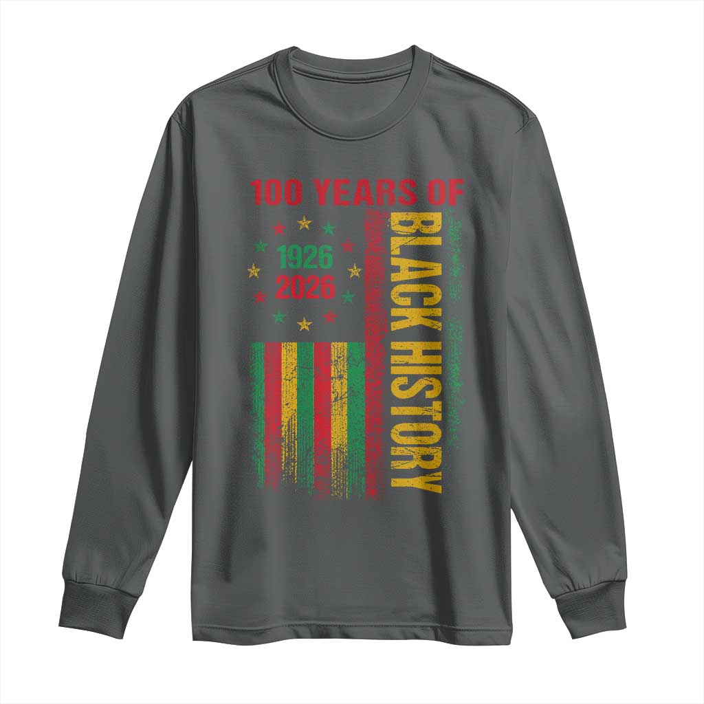 100 Years Of Black History Long Sleeve Shirt Centennial Milestone Vintage African American Flag TS11 Dark Heather Print Your Wear