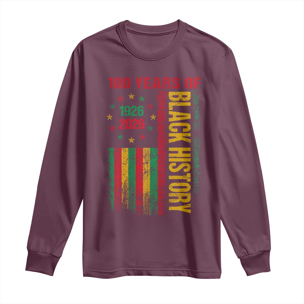 100 Years Of Black History Long Sleeve Shirt Centennial Milestone Vintage African American Flag TS11 Maroon Print Your Wear
