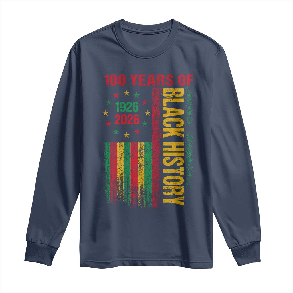 100 Years Of Black History Long Sleeve Shirt Centennial Milestone Vintage African American Flag TS11 Navy Print Your Wear