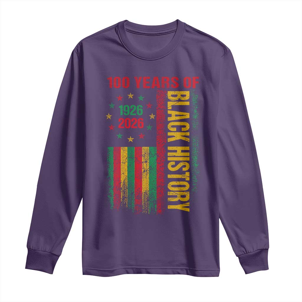 100 Years Of Black History Long Sleeve Shirt Centennial Milestone Vintage African American Flag TS11 Purple Print Your Wear