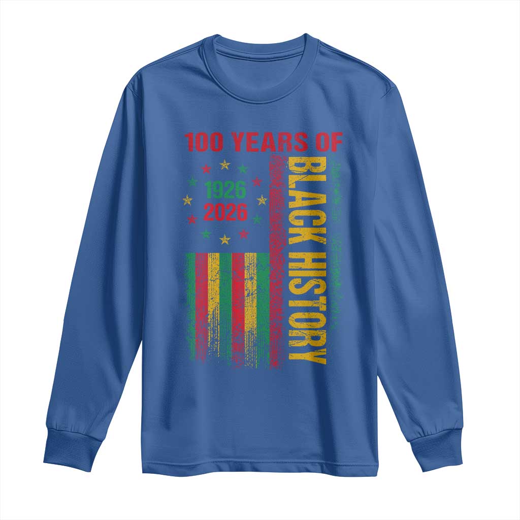100 Years Of Black History Long Sleeve Shirt Centennial Milestone Vintage African American Flag TS11 Royal Blue Print Your Wear