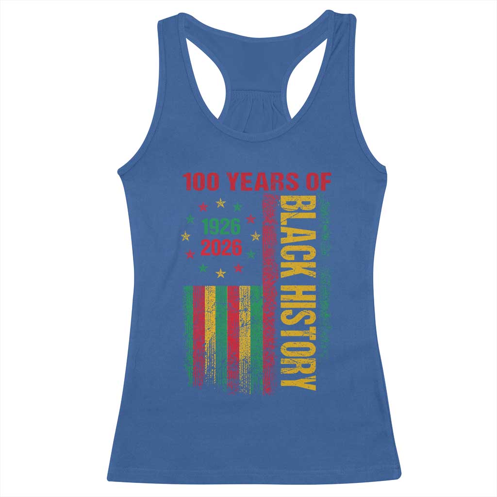 100 Years Of Black History Racerback Tank Top Centennial Milestone Vintage African American Flag TS11 Royal Blue Print Your Wear