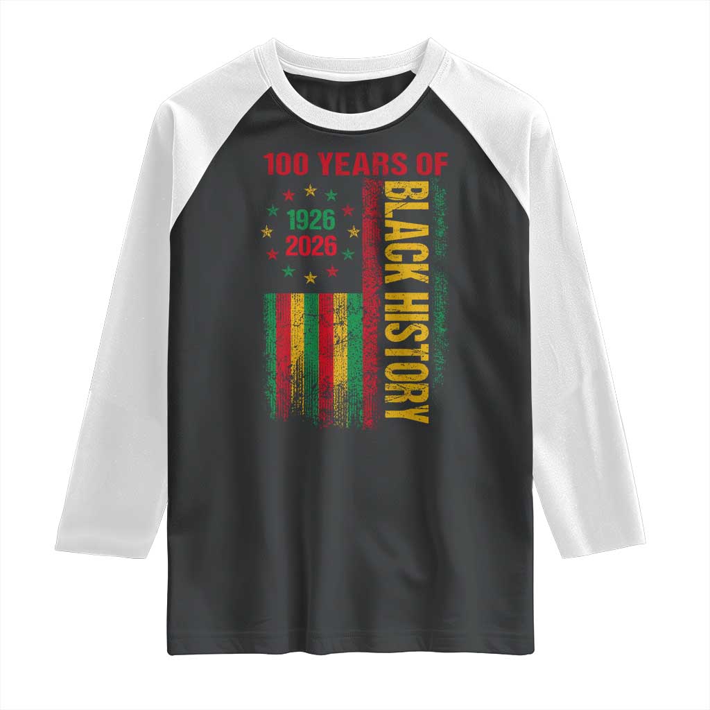 100 Years Of Black History Raglan Shirt Centennial Milestone Vintage African American Flag TS11 Black White Print Your Wear