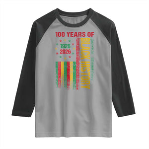 100 Years Of Black History Raglan Shirt Centennial Milestone Vintage African American Flag TS11 Sport Gray Black Print Your Wear