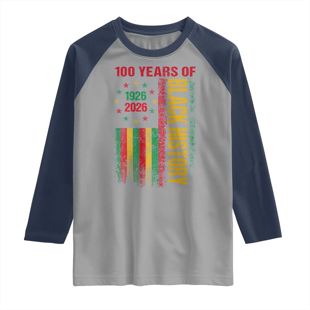100 Years Of Black History Raglan Shirt Centennial Milestone Vintage African American Flag TS11 Sport Gray Navy Print Your Wear