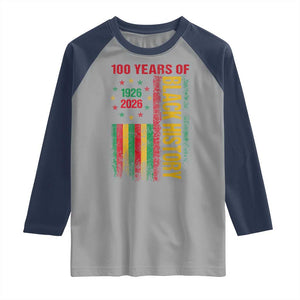 100 Years Of Black History Raglan Shirt Centennial Milestone Vintage African American Flag TS11 Sport Gray Navy Print Your Wear
