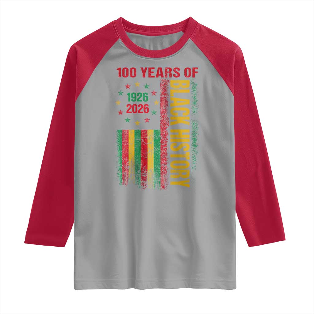 100 Years Of Black History Raglan Shirt Centennial Milestone Vintage African American Flag TS11 Sport Gray Red Print Your Wear