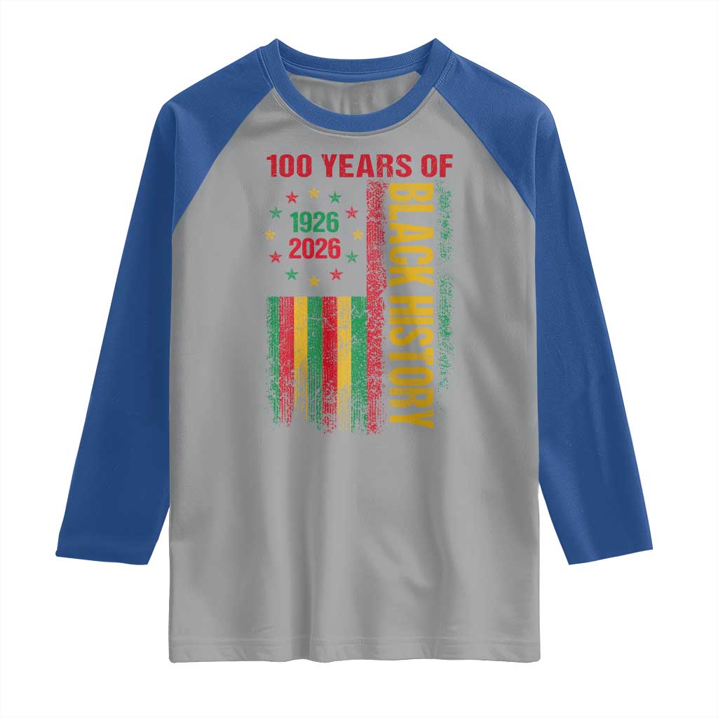 100 Years Of Black History Raglan Shirt Centennial Milestone Vintage African American Flag TS11 Sport Gray Royal Print Your Wear