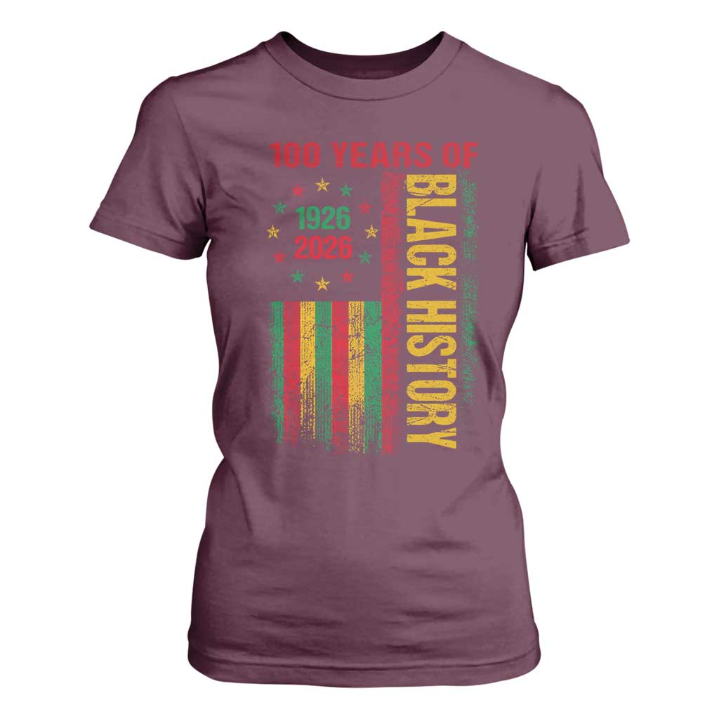 100 Years Of Black History T Shirt For Women Centennial Milestone Vintage African American Flag TS11 Maroon Print Your Wear