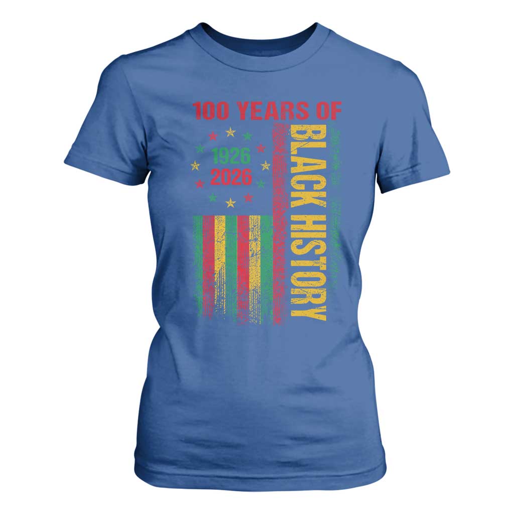 100 Years Of Black History T Shirt For Women Centennial Milestone Vintage African American Flag TS11 Royal Blue Print Your Wear