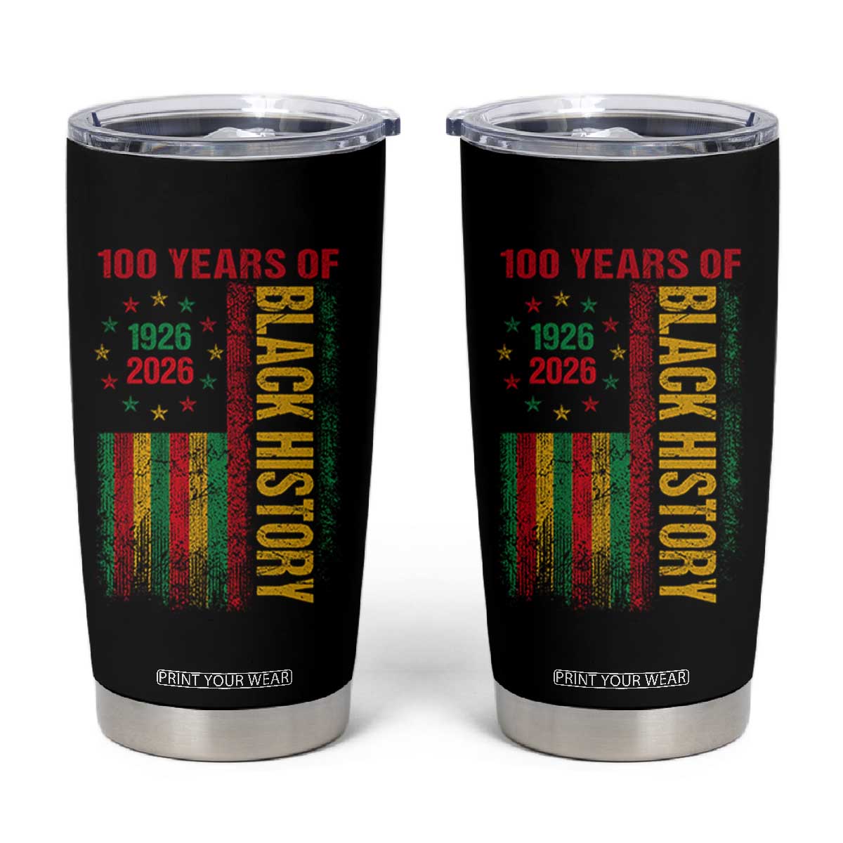 100 Years Of Black History Tumbler Cup Centennial Milestone Vintage African American Flag TS11 Black Print Your Wear