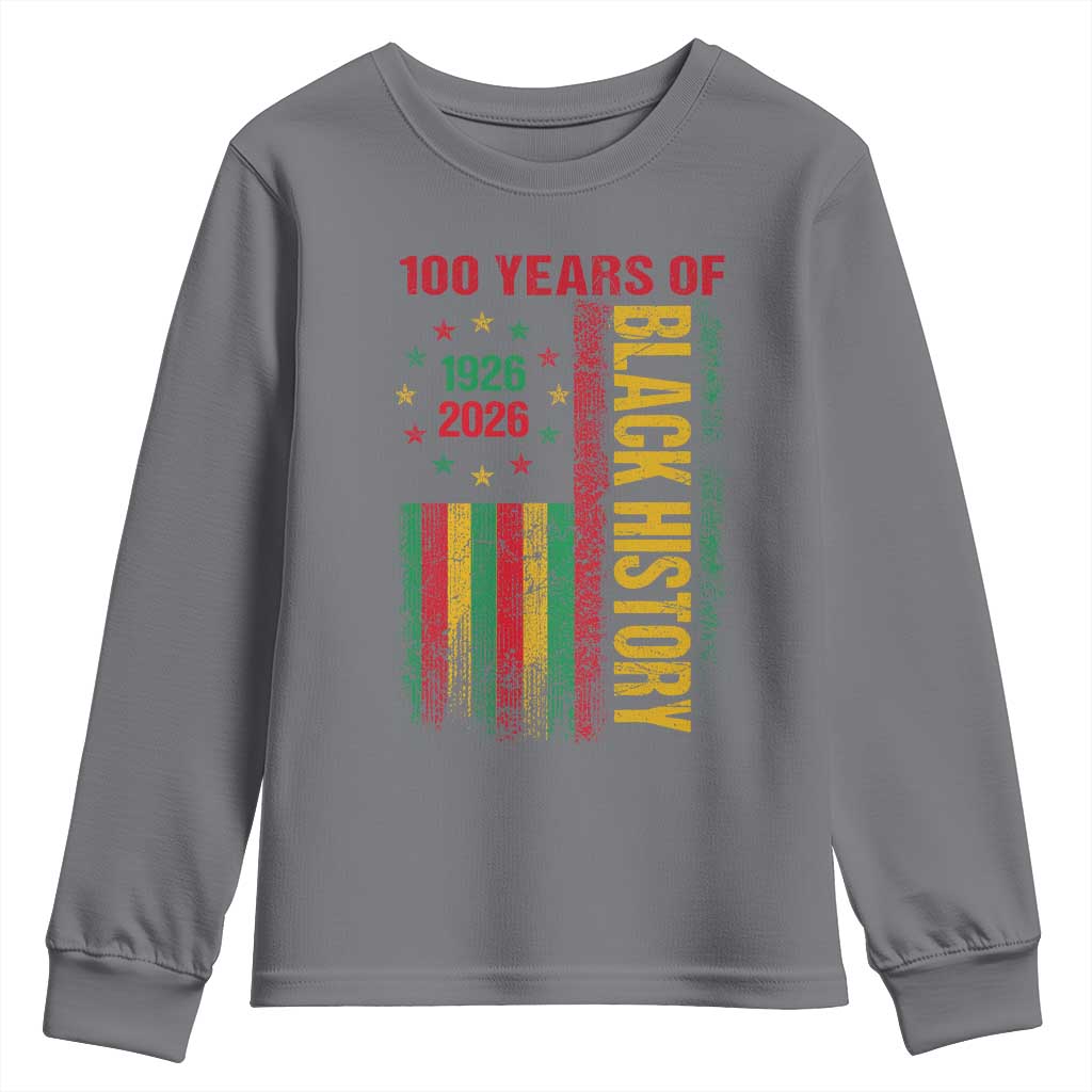 100 Years Of Black History Youth Sweatshirt Centennial Milestone Vintage African American Flag TS11 Charcoal Print Your Wear