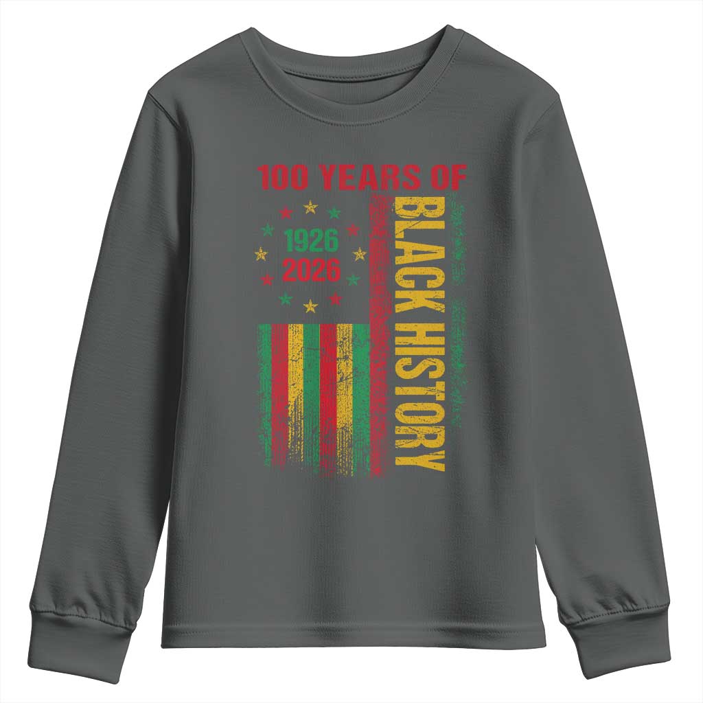 100 Years Of Black History Youth Sweatshirt Centennial Milestone Vintage African American Flag TS11 Dark Heather Print Your Wear