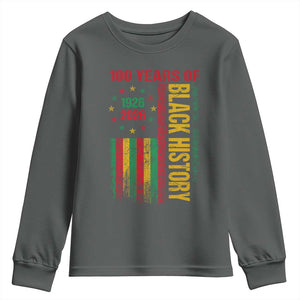 100 Years Of Black History Youth Sweatshirt Centennial Milestone Vintage African American Flag TS11 Dark Heather Print Your Wear