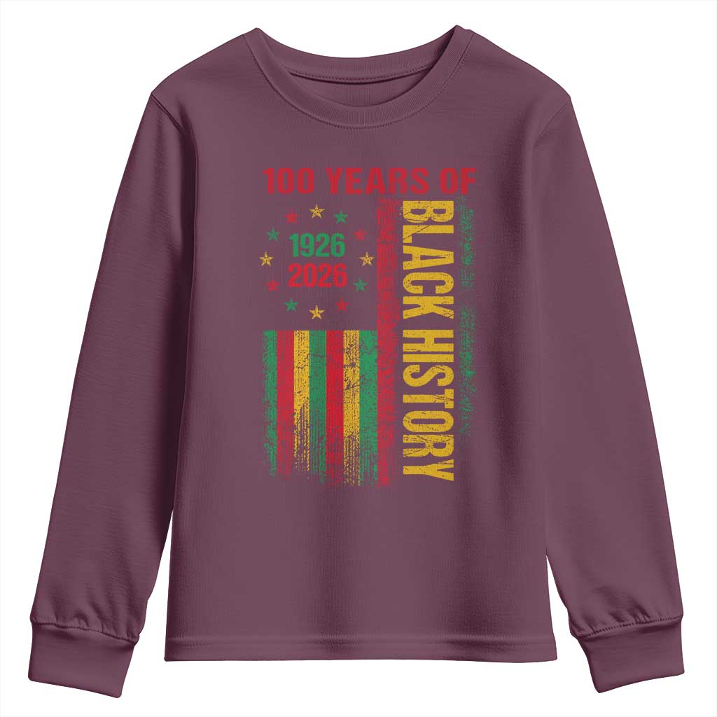100 Years Of Black History Youth Sweatshirt Centennial Milestone Vintage African American Flag TS11 Maroon Print Your Wear