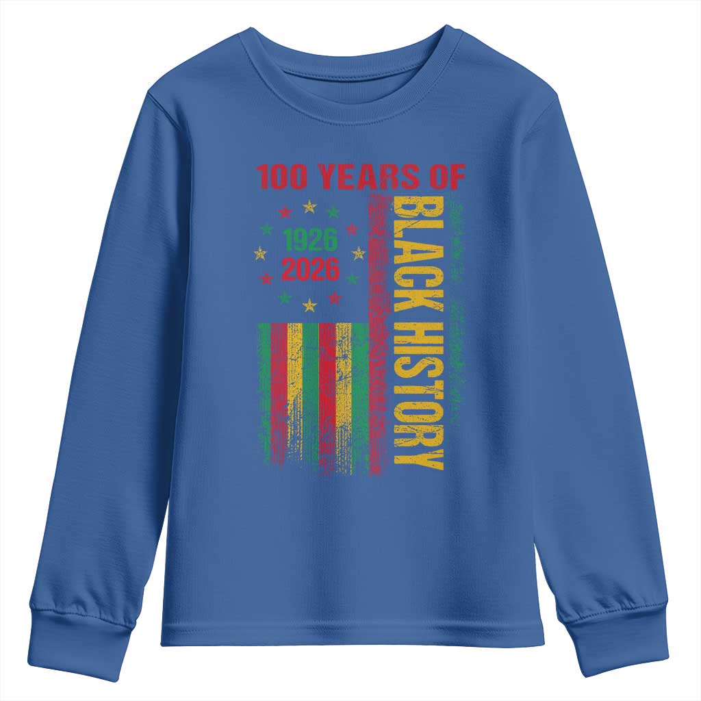 100 Years Of Black History Youth Sweatshirt Centennial Milestone Vintage African American Flag TS11 Royal Blue Print Your Wear