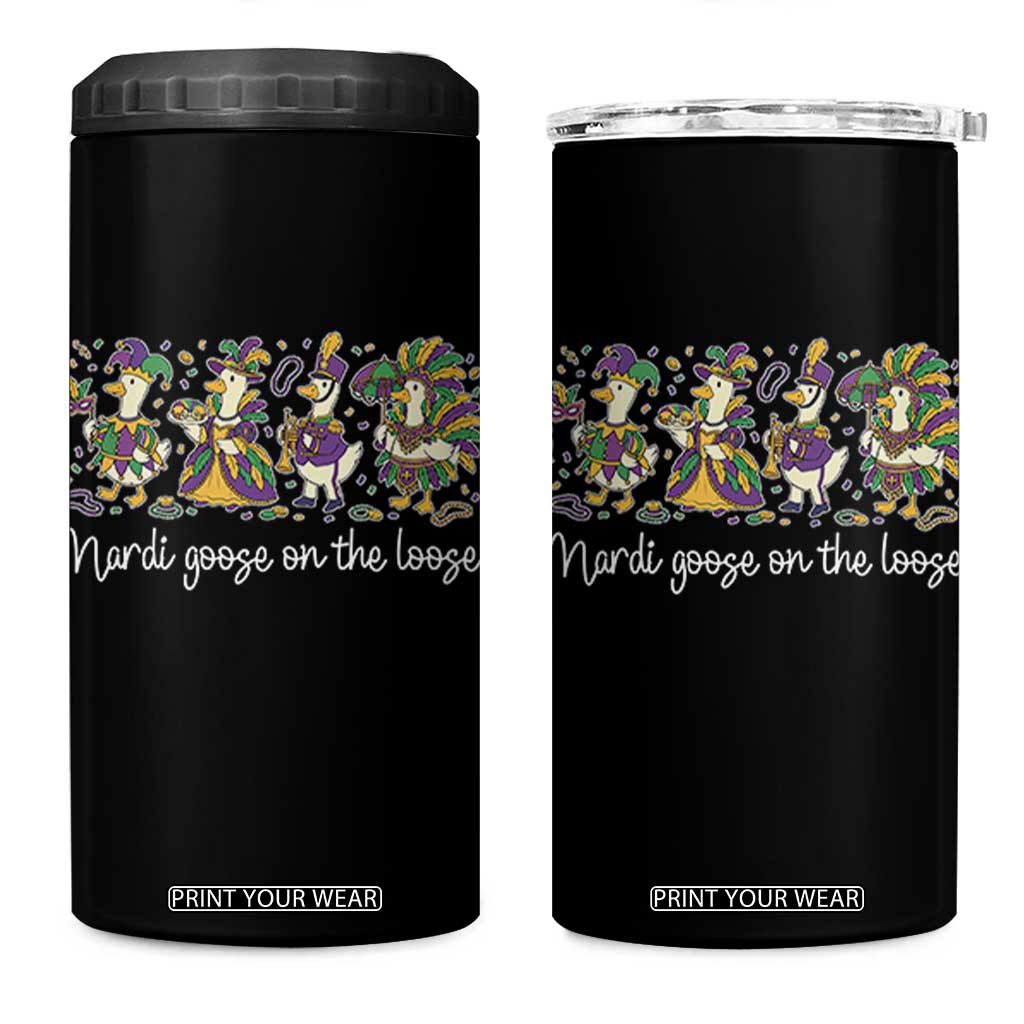 Goose Mardi Gras 4 in 1 Can Cooler Tumbler Funny Mardi Goose On The Loose New Orleans Carnival TS11 One Size: 16 oz Black Print Your Wear