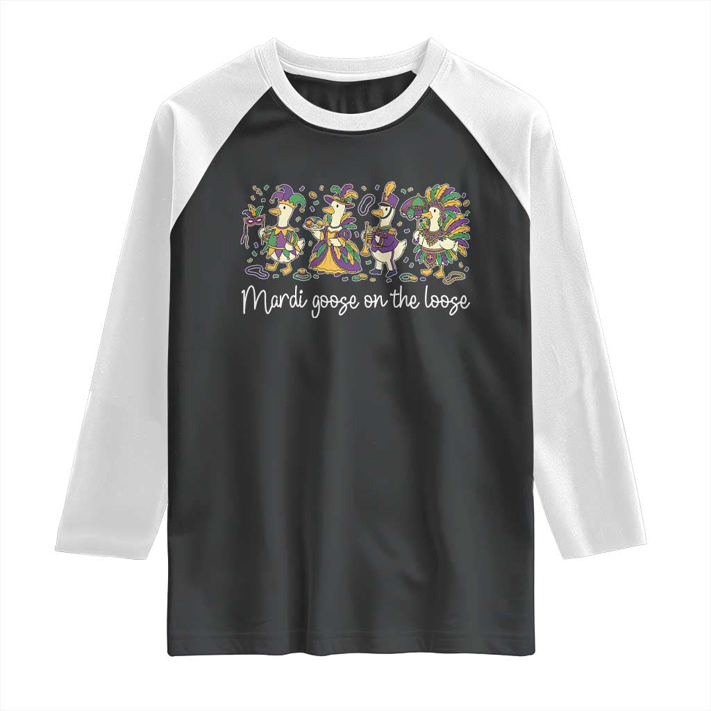 Goose Mardi Gras Raglan Shirt Funny Mardi Goose On The Loose New Orleans Carnival TS11 Black White Print Your Wear