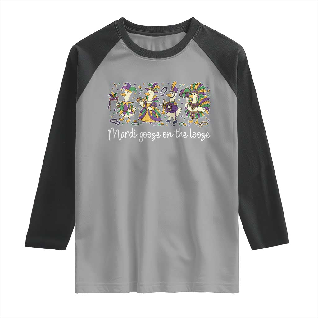 Goose Mardi Gras Raglan Shirt Funny Mardi Goose On The Loose New Orleans Carnival TS11 Sport Gray Black Print Your Wear