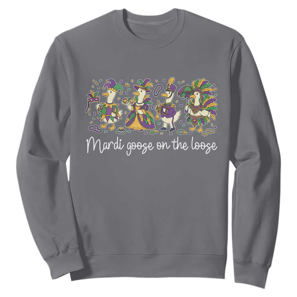 Goose Mardi Gras Sweatshirt Funny Mardi Goose On The Loose New Orleans Carnival TS11 Charcoal Print Your Wear