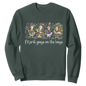 Goose Mardi Gras Sweatshirt Funny Mardi Goose On The Loose New Orleans Carnival TS11 Dark Forest Green Print Your Wear