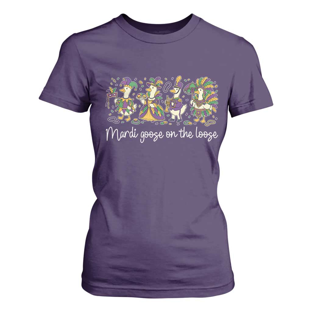 Goose Mardi Gras T Shirt For Women Funny Mardi Goose On The Loose New Orleans Carnival TS11 Purple Print Your Wear