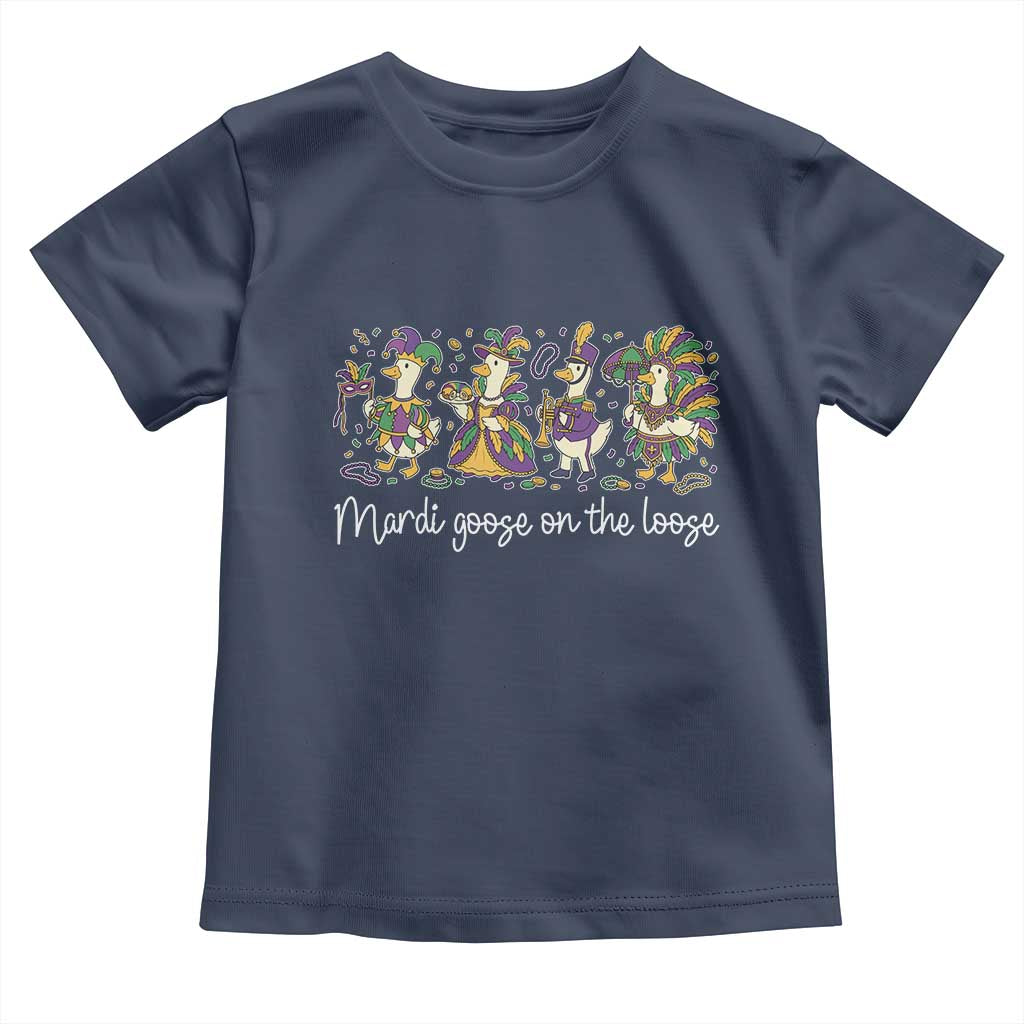 Goose Mardi Gras Toddler T Shirt Funny Mardi Goose On The Loose New Orleans Carnival TS11 Navy Print Your Wear