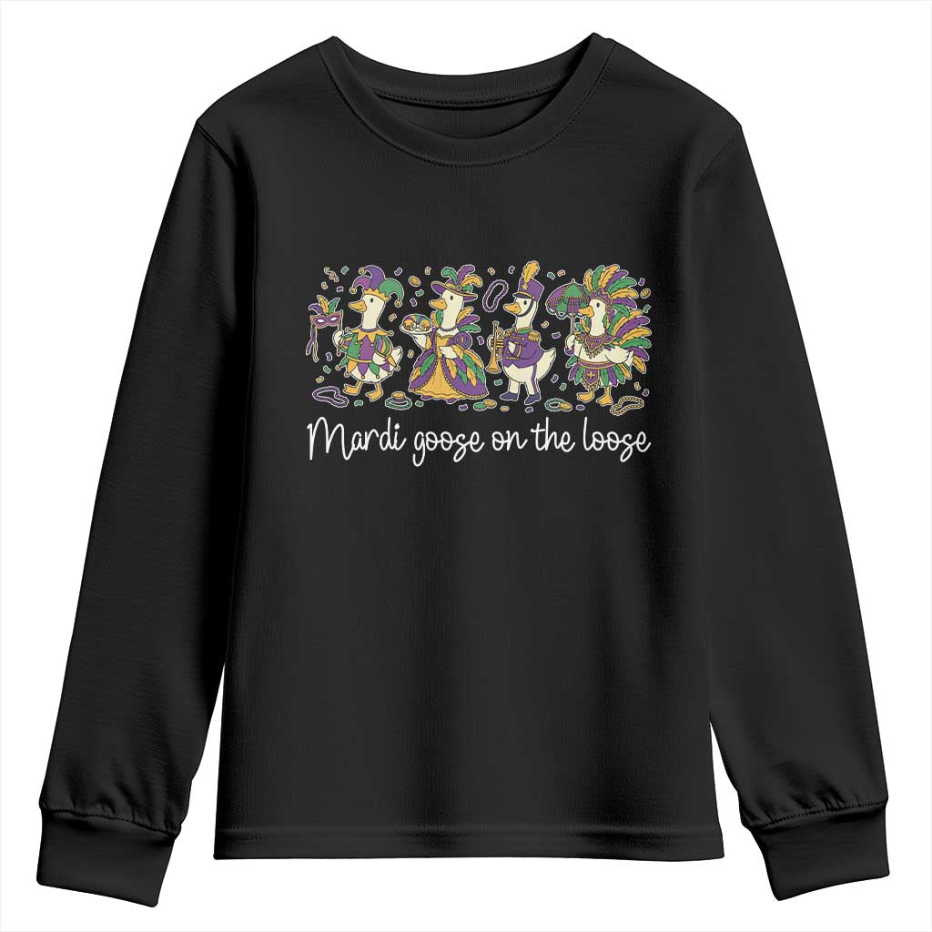 Goose Mardi Gras Youth Sweatshirt Funny Mardi Goose On The Loose New Orleans Carnival TS11 Black Print Your Wear