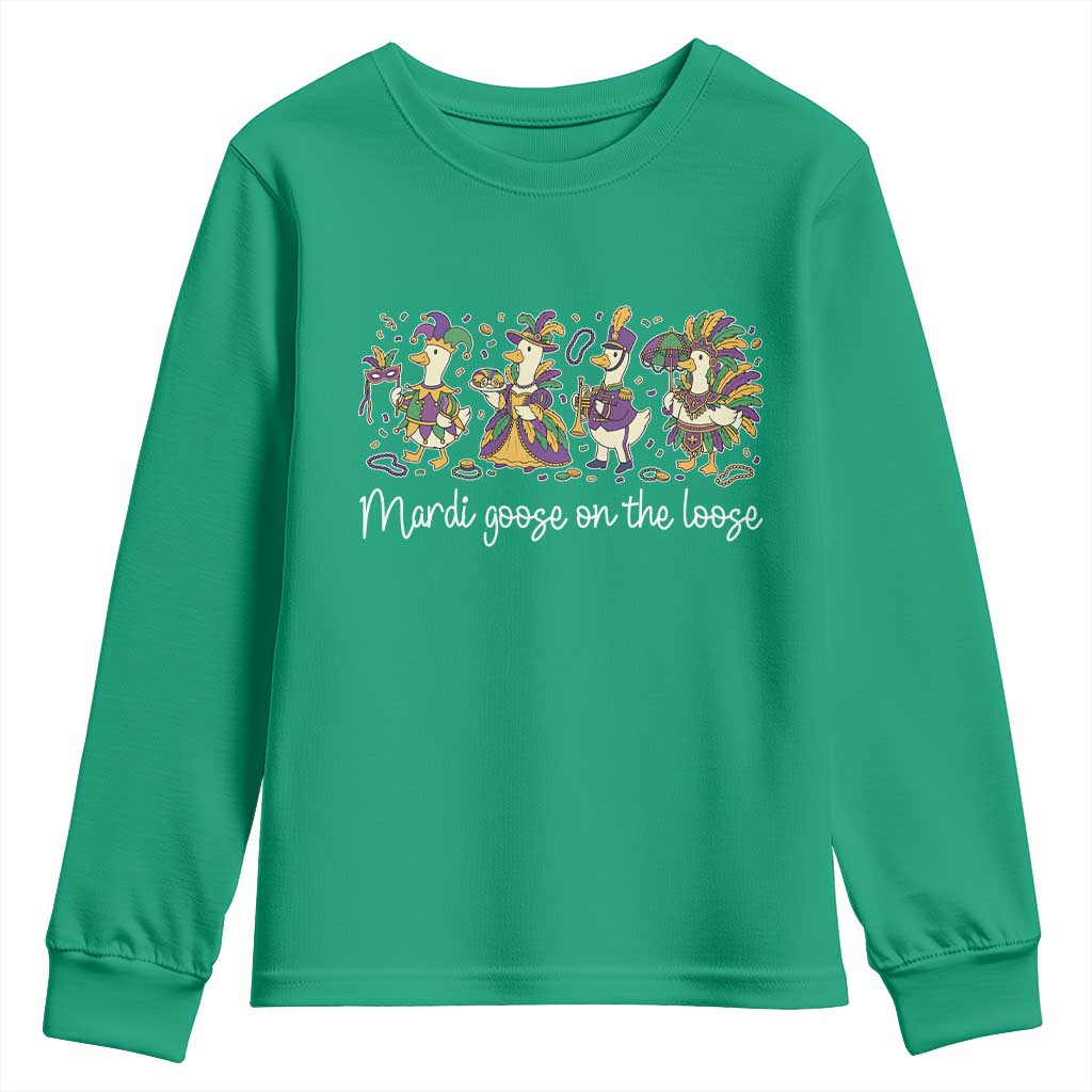 Goose Mardi Gras Youth Sweatshirt Funny Mardi Goose On The Loose New Orleans Carnival TS11 Irish Green Print Your Wear